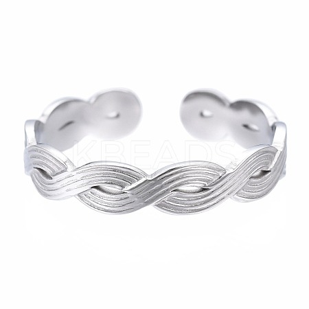 Non-Tarnish 304 Stainless Steel Twist Wrap Open Cuff Ring for Women RJEW-T023-07P-1