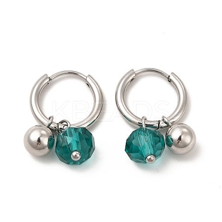 Glass Round Beaded Charms Dangle Hoop Earrings EJEW-P219-06P-1