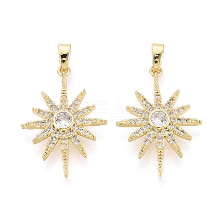 Brass Micro Pave Clear Cubic Zirconia Pendants KK-T075-81G-1
