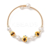 Handmade Porcelain & Natural Cultured Freshwater Pearl & Non-magnetic Synthetic Hematite Beaded Cuff Bangles for Women BJEW-JB14022-02-3
