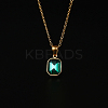 Glass Rectangle Pendant Necklace with Golden Stainless Steel Chains LS-ZR6442-1