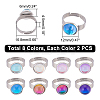 DICOSMETIC 16Pcs 8 Colors Half Round K9 Glass Adjustable Ring RJEW-DC0001-13-2