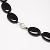 Natural Oval Black Agate Beaded Necklaces X-NJEW-P091-06-2