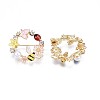 Flat Round with Butterfly Bee Flower Enamel Pin with Rhinestone JEWB-N007-070-2