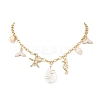 Alloy Enamel Whale Tail Starfish & Natural Shell Teardrop Pendant 304 Stainless Steel Cable Chain Necklaces for Women NJEW-JN05407-01-2