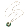 Natural Carnelian & Bicone Glass & Shell Pearl & Seed Beads Christmas Wreath Pendant 304 Stainless Steel Cable Chain Necklaces for Women NJEW-MZ00122-4