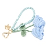 Handmade Cotton Yarn Crochet Lily of the Valley & Glass Pearl Round Bead Pendant Decorations HJEW-JM04389-02-5