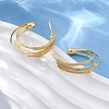 Triple C-Shaped Brass Micro Pave Clear Cubic Zirconia Stud Earrings EJEW-R025-29G-2