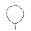 Natural Moss Agate & Pearl & Cubic Zirconia Tree of Life Pendant Necklace NJEW-JN04335-02-3