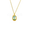 201 Stainless Steel Rhinestone and Enamel Colorful Oval with Butterfly Pendant Necklaces for Women FS-WGC8FD6-01-3