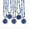 Natural Blue Aventurine(Dyed & Heated) 4.5mm Round Beaded Flower Pendant Necklaces NJEW-T016-04E-2