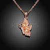 Rose Gold Plated Brass Cubic Zirconia Butterfly Pendant Necklaces for Women NJEW-BB00522-02-2