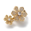Rack Plating Flower Brass Pave Clear Cubic Zirconia Fold Over Magnetic Clasps X-KK-C019-21G-3