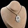 201 Stainless Steel Hollow Religion Hamsa Hand Pendant Necklaces NJEW-M086-01P-1