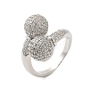 Round Brass Micro Pave Clear Cubic Zirconia Open Cuff Rings for Women RJEW-A046-10P-1