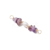 Natural Amethyst Chip & Natural Cultured Freshwater Pearl Rice Beaded Connector Charms PALLOY-JF03707-09-3