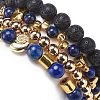 4Pcs 4 Style Natural Lava Rock & Lapis Lazuli(Dyed) & Synthetic Hematite Stretch Bracelets Set with Alloy Shell Beaded BJEW-JB08738-5