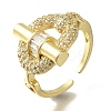 Rack Plating Oval with Bar Brass Clear Cubic Zirconia Open Cuff Rings RJEW-S411-28G-1