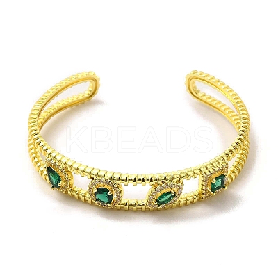 Square & Teardrop & Horse Eye Glass Open Cuff Bangle with Cubic Zirconia BJEW-A136-01G-02-1