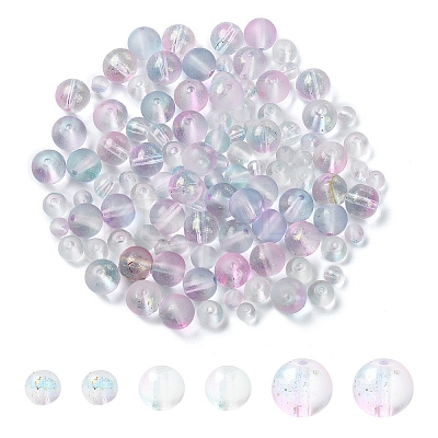 150Pcs 3 Styles Frosted Spray Painted Glass Beads Strands GLAA-YW0004-35-1