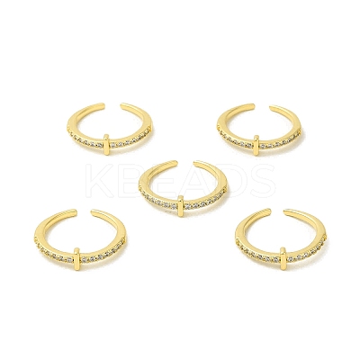 Clear Cubic Zirconia Initial Letter Open Cuff Ring RJEW-H120-09G-I-1