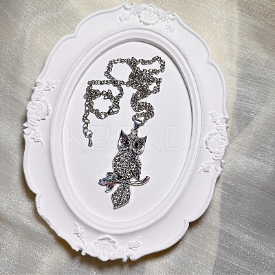 Vintage Alloy Crystal Rhinestone Owl Pendant Necklaces WU5085-1