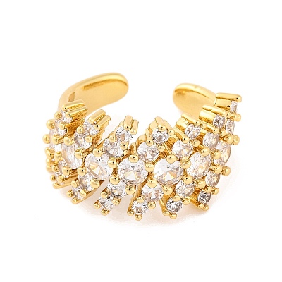 Brass Micro Pave Clear Cubic Zirconia Open Cuff Rings RJEW-U009-08G-01-1