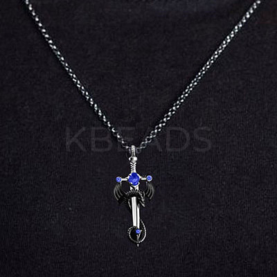 Alloy & 201 Stainless Steel & Rhinestone Dinosaur Wrapped Sword Pendant Necklaces for Men FS-WGFE8C1-01-1