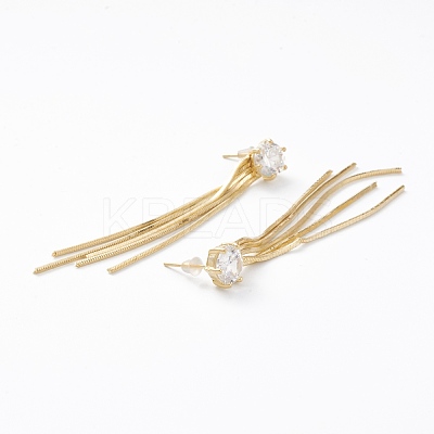 Brass Snake Chain Tassel Earrings EJEW-A056-40G-1