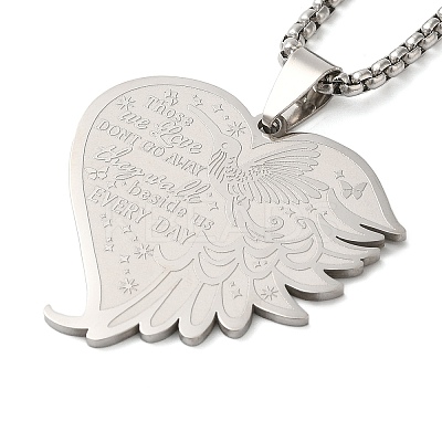 Non-Tarnish Hummingbird Heart 201 Stainless Steel Those We Love Dont Go Away Pendant Necklaces for Women and Men LS-NJEW-F324-02P-1