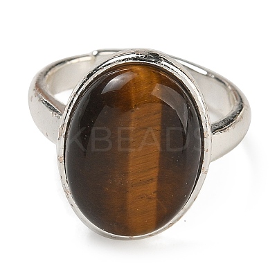Natural Tiger Eye Oval Adjustable Rings RJEW-K371-07S-16-1