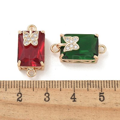 Brass Pave Faceted Glass Rectangle Connector Charms KK-G517-15G-1