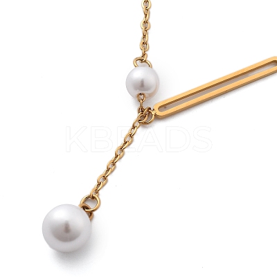 Ion Plating(IP) 304 Stainless Steel & White Plastic Pearl Round & Oval Pendant Necklaces for Women NJEW-P320-17G-1