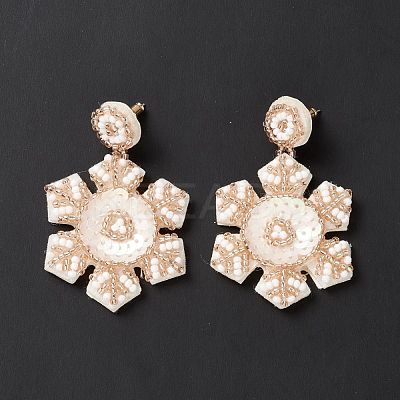 Christmas Snowflake Glass Seed Braided Dangle Stud Earrings EJEW-B011-01A-1