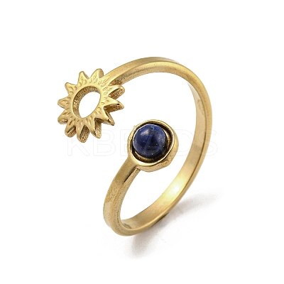 304 Stainless Steel with Natural Lapis Lazuli Ring Ion Plating(IP) RJEW-Z031-01A-01-1