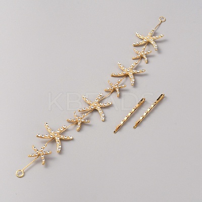 Starfish Alloy Rhinestones Headband AJEW-WH0523-14KCG-1