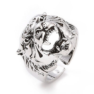 Tiger Head Wide Band Rings for Men RJEW-F126-06AS-1