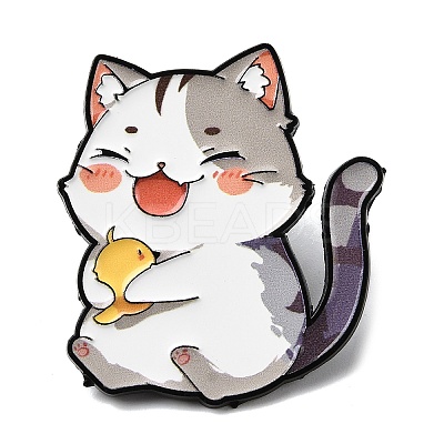 Cat with Bird Enamel Pins JEWB-I055-05EB-01-1