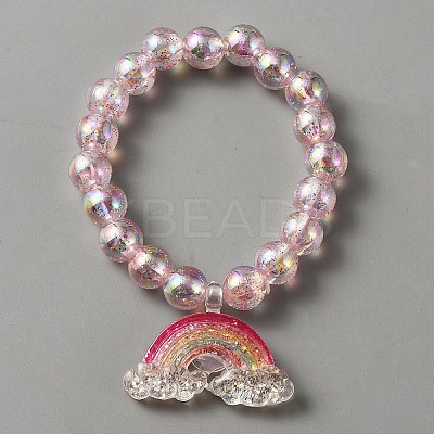 Cute Plastic Charm Stretch Bracelet with Round Beaded for Women BJEW-TAC0009-02B-1