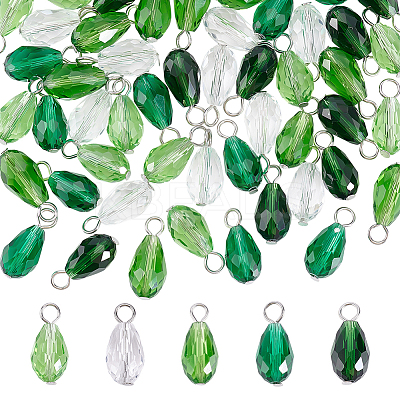 50Pcs 5 Colors Glass Pendants PALLOY-PH01801-1