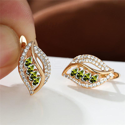 Leaf Brass Micro Pave Cubic Zirconia Hoop Earrings WG08CC9-03-1