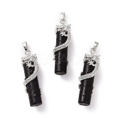 Tube Natural Lava Rock Pendants G-L455-H20-1