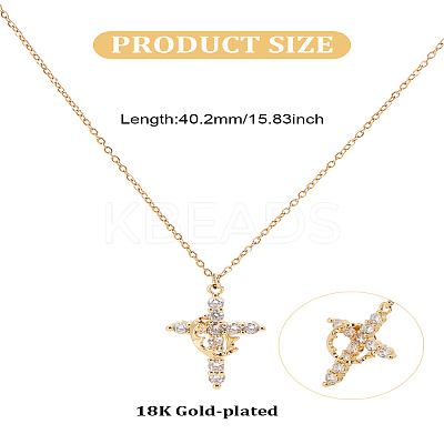 1Pc Brass Crystal Rhinestone Rotatable Crown Cross Pendant Cable Chain Necklaces for Women NJEW-LP0001-30-1