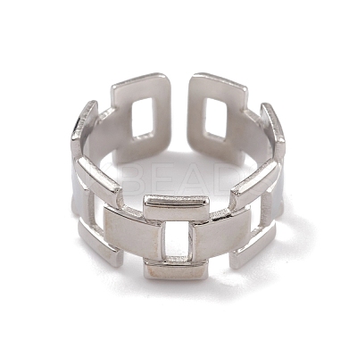 Non-Tarnish 304 Stainless Steel Hollow Out Rectangle Open Cuff Rings for Women RJEW-G285-55P-1