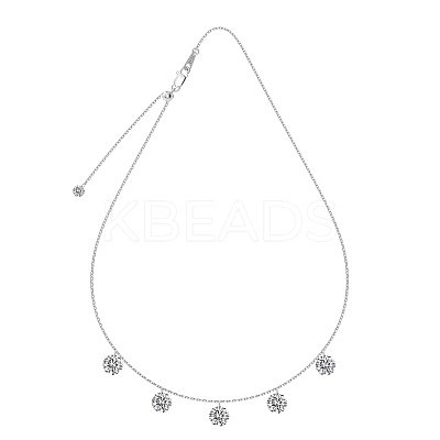 Clear Cubic Zirconia 5 Flat Round Pendant 925 Sterling Silver Cable Chain Necklaces for Women NJEW-S457-04P-A-1