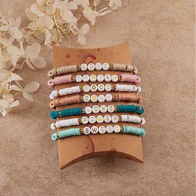 12Pcs 12 Style Handmade Polymer Clay Heisih Beaded Stretch Bracelets Set with Shell Starfish Charm BJEW-SW00035-1