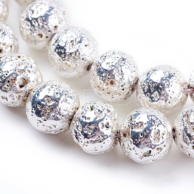 Electroplated Natural Lava Rock Bead Strands G-E429-01-10mm-S-1