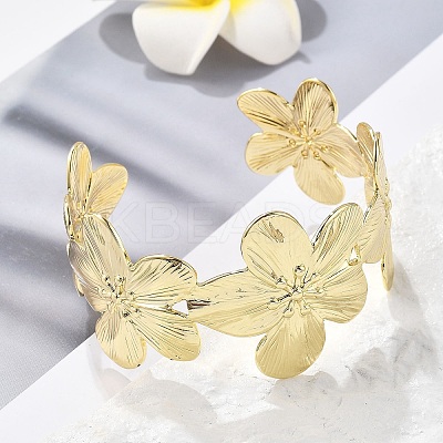 Flower Brass Cuff Open Bangles BJEW-M060-05G-1
