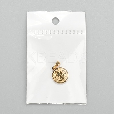 Ion Plating(IP) Flat Round with San Benito & Word 304 Stainless Steel Charms STAS-I036-03A-1