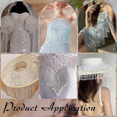 1 Yard Polyester Lace Ribbon with Glass Beads Tassel OCOR-NB0002-13C-1